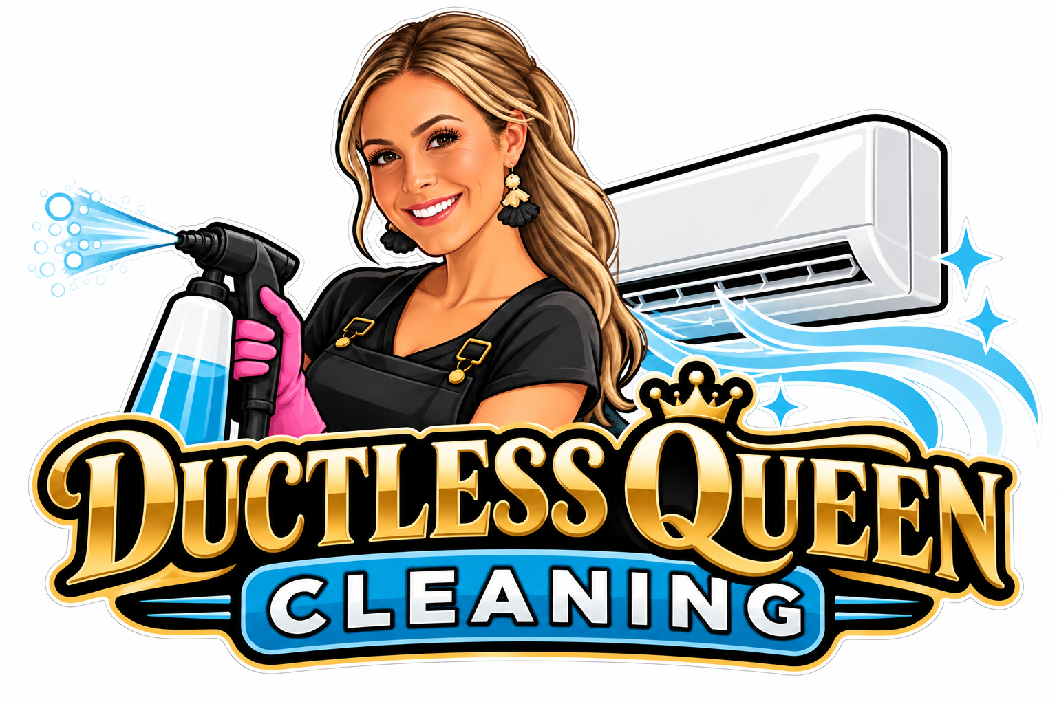 Ductless Queen Cleaning logo featuring Kristy and a ductless wall unit